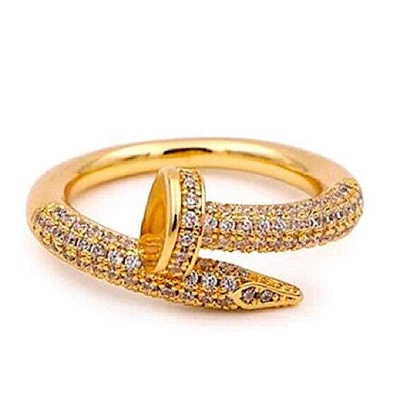 Gold Plated Nail Screw Cubic Zircon Crystal Rhinestone Ring - Picture 2 of 9